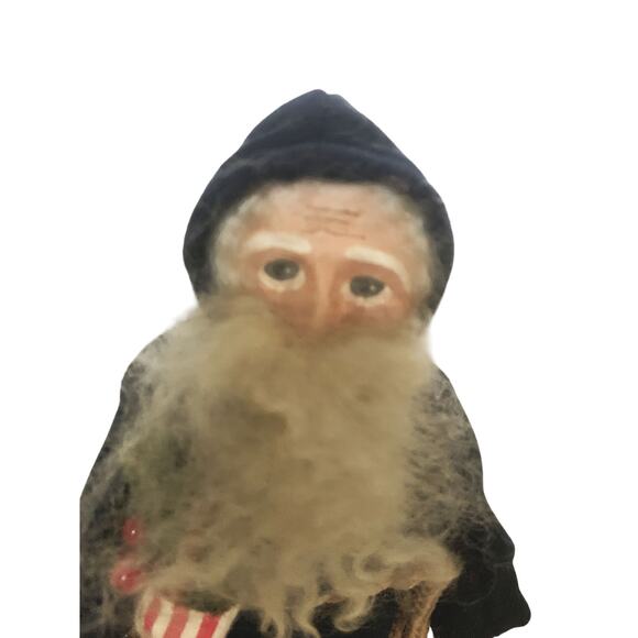 Vintage Folk Art Santa w/ Wreath and Stocking Primitive Look 11.5" High - Picture 2 of 4